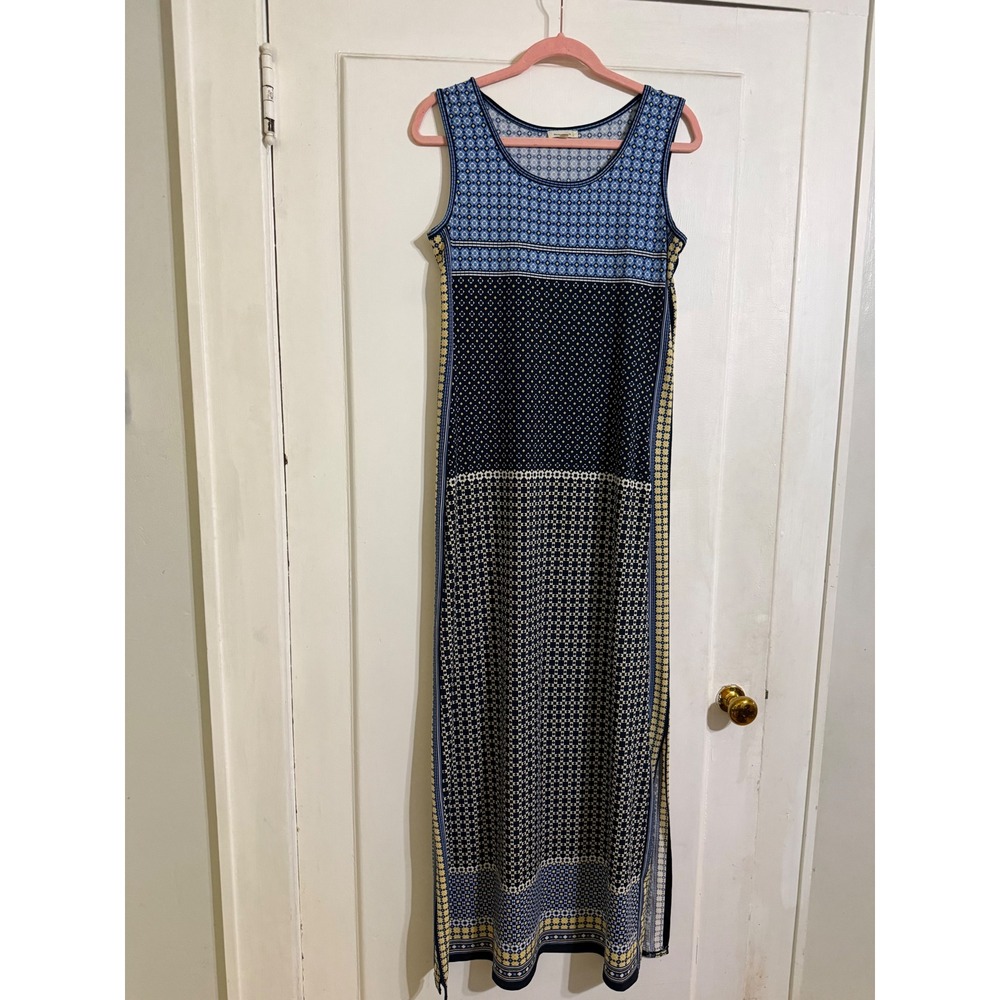 Max Studio Blue Geometric Tile Print Sleeveless Maxi Dress Medium 8901W61